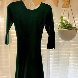 Lulus Green Long Sleeve Scalloped Dress